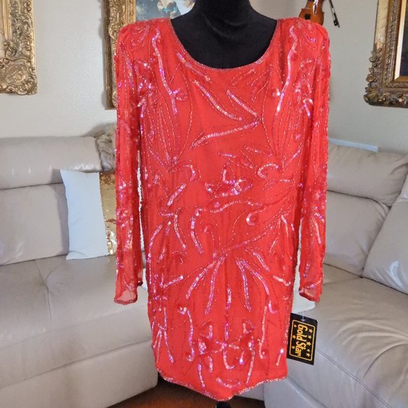 100% SILK SEQUIN BEADED BOHO COCKTAIL PARTY TOP M - Picture 8 of 14